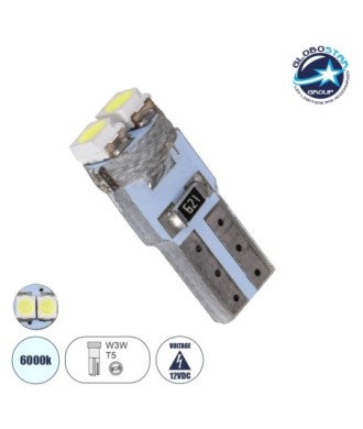 GloboStar® T5 81022 Λάμπα Αυτοκινήτου LED 2xSMD1210 0.6W 90lm 120° DC 12-16V IP20 Φ0.7 x Υ1.7cm Ψυχρό Λευκό 6000K